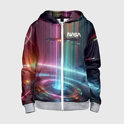 Детская толстовка на молнии Spaceship in the neon cosmos - nasa