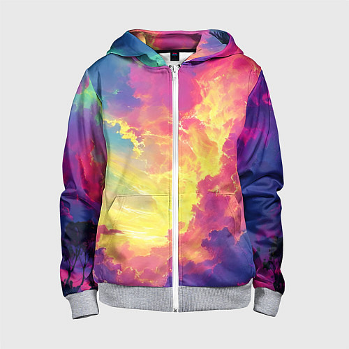 Детская толстовка на молнии Розовые облака на синем небе / 3D-Меланж – фото 1