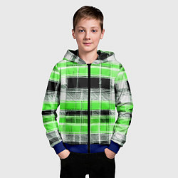Толстовка на молнии детская Белые полосы на чёрно-зелёном фоне, цвет: 3D-синий — фото 2