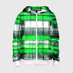 Толстовка на молнии детская Чёрные полосы на зелёном-белом фоне, цвет: 3D-белый