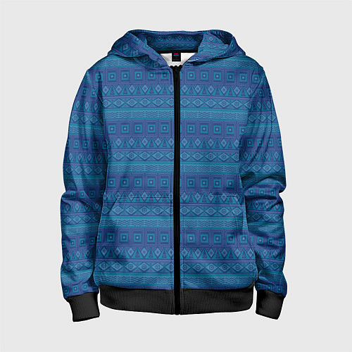 Детская толстовка на молнии Синий с голубым этнический орнамент / 3D-Черный – фото 1