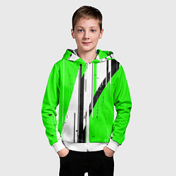 Толстовка на молнии детская Black and white vertical stripes on a green backgr, цвет: 3D-белый — фото 2