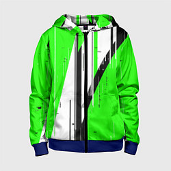Толстовка на молнии детская Black and white vertical stripes on a green backgr, цвет: 3D-синий