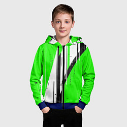 Толстовка на молнии детская Black and white vertical stripes on a green backgr, цвет: 3D-синий — фото 2