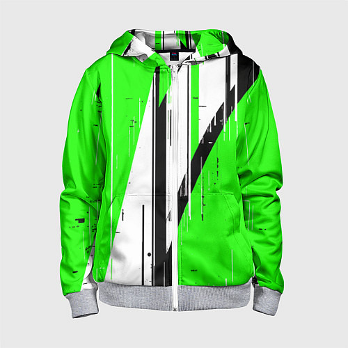 Детская толстовка на молнии Black and white vertical stripes on a green backgr / 3D-Меланж – фото 1