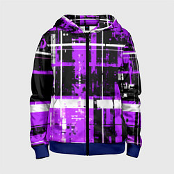 Детская толстовка на молнии Фиолетово-белый гранж на чёрном фоне