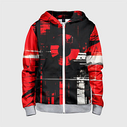 Детская толстовка на молнии Красно-белый гранж на чёрном фоне