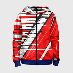 Детская толстовка на молнии Чёрно-белые глитч полосы на красном фоне