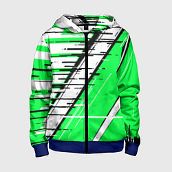 Детская толстовка на молнии Чёрно-белые глитч полосы на зелёном фоне