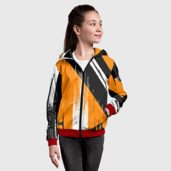 Толстовка на молнии детская Вертикальные чёрные линии на оранжево-белом фоне, цвет: 3D-красный — фото 2
