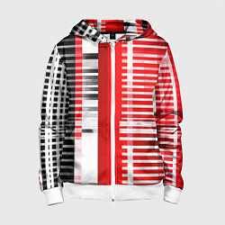 Детская толстовка на молнии Белые полосы на чёрно-красном фоне