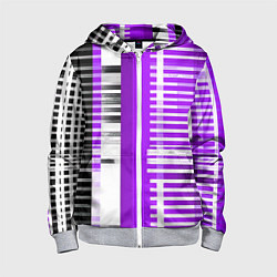 Детская толстовка на молнии Белые полосы на чёрно-фиолетовом фоне