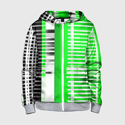 Детская толстовка на молнии Белые полосы на зелёно-чёрном фоне