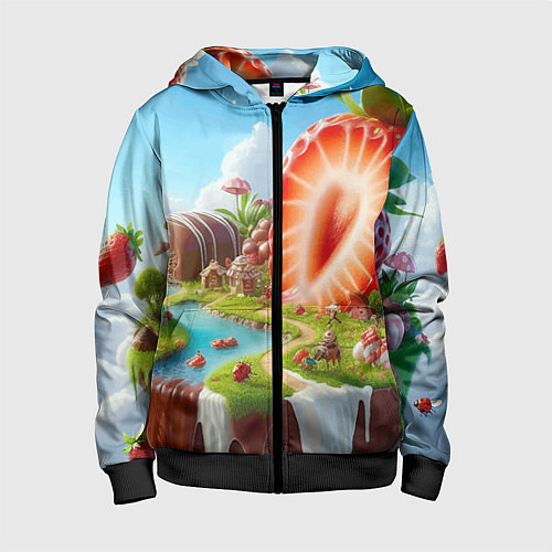 Детская толстовка на молнии Клубничная планета - нейроарт фантазия / 3D-Черный – фото 1