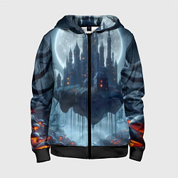 Детская толстовка на молнии Замок Дракулы и неоновые грибы - нейроарт фантазия