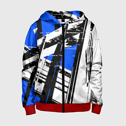 Толстовка на молнии детская Чёрно-белые абстрактные линии на синем фоне, цвет: 3D-красный