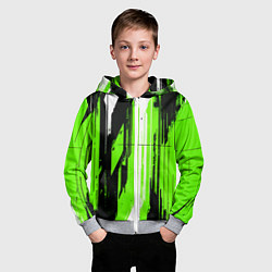 Толстовка на молнии детская Вертикальные чёрно-белые линии на зелёном фоне, цвет: 3D-меланж — фото 2