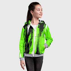 Толстовка на молнии детская Вертикальные чёрно-белые линии на зелёном фоне, цвет: 3D-меланж — фото 2