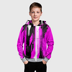 Толстовка на молнии детская Вертикальные чёрно-белые линии на розовом фоне, цвет: 3D-меланж — фото 2