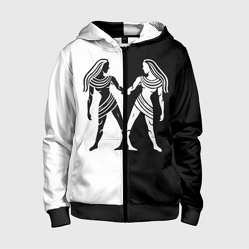 Детская толстовка на молнии Близнецы чёрно-белое / 3D-Черный – фото 1