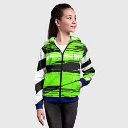 Толстовка на молнии детская Горизонтальные чёрно-белые линии на зелёном фоне, цвет: 3D-синий — фото 2