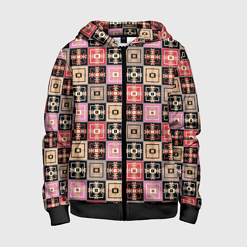 Детская толстовка на молнии Разноцветная плитка с геометрическим рисунком / 3D-Черный – фото 1