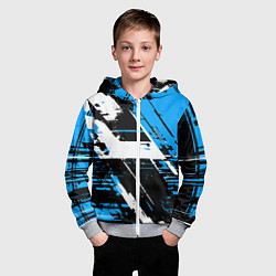 Толстовка на молнии детская Diagonal black and white stripes on a blue backgro, цвет: 3D-меланж — фото 2