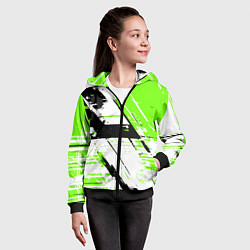 Толстовка на молнии детская Diagonal black and green stripes on a white backgr, цвет: 3D-черный — фото 2