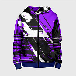 Толстовка на молнии детская Diagonal black and white stripes on a purple backg, цвет: 3D-синий