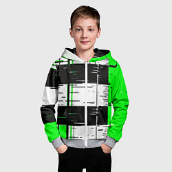 Толстовка на молнии детская Зелёные и чёрные полосы на белом фоне, цвет: 3D-меланж — фото 2