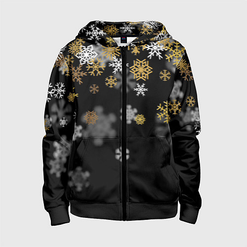 Детская толстовка на молнии Снежинки объемные золотистые / 3D-Черный – фото 1