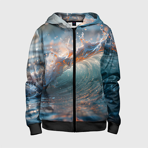 Детская толстовка на молнии Волна и блики солнца / 3D-Черный – фото 1