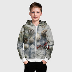 Толстовка на молнии детская Новогодние игрушки и шишки, цвет: 3D-белый — фото 2