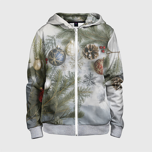 Детская толстовка на молнии Новогодние ветки / 3D-Меланж – фото 1
