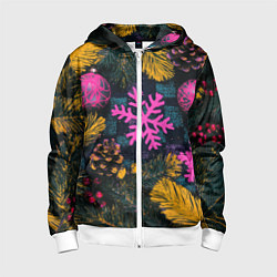 Толстовка на молнии детская Новый год и краски, цвет: 3D-белый