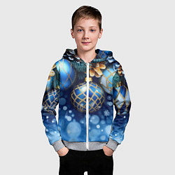 Толстовка на молнии детская Синие новогодние шары, цвет: 3D-меланж — фото 2
