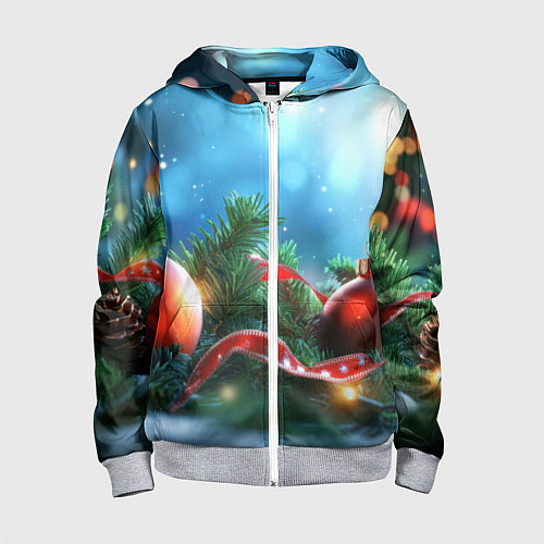 Детская толстовка на молнии Красные игрушки новогодние / 3D-Меланж – фото 1