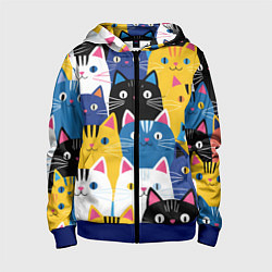 Толстовка на молнии детская Много цветных котиков, цвет: 3D-синий