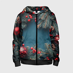 Детская толстовка на молнии Новогодний фон и рябина