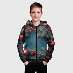 Толстовка на молнии детская Новогодний фон и рябина, цвет: 3D-черный — фото 2