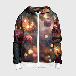 Детская толстовка на молнии Фиолетовые новогодние шары