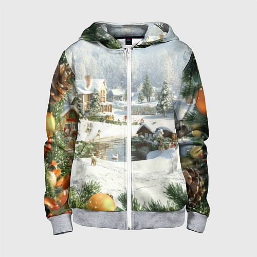 Детская толстовка на молнии Рождественская атмосфсра / 3D-Меланж – фото 1