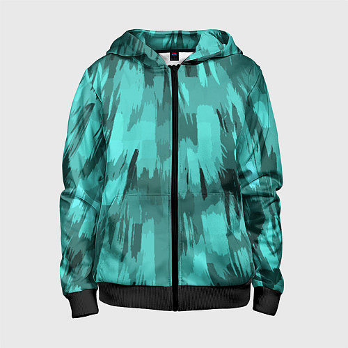 Детская толстовка на молнии Бирюзовый камуфляж / 3D-Черный – фото 1