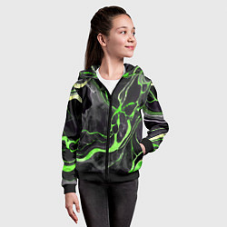 Толстовка на молнии детская Зелёно-чёрный мрамор, цвет: 3D-черный — фото 2