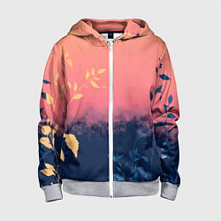 Детская толстовка на молнии Листья на сине-розовом фоне - нейросеть