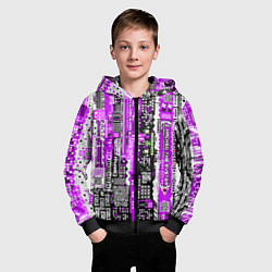 Толстовка на молнии детская Киберпанк паттерн фиолетовый, цвет: 3D-черный — фото 2