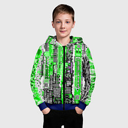 Толстовка на молнии детская Киберпанк паттерн зелёный, цвет: 3D-синий — фото 2