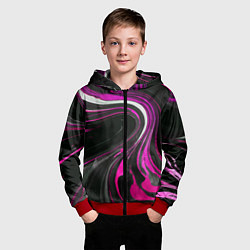 Толстовка на молнии детская Волнистые бело-розовые линии на чёрном фоне, цвет: 3D-красный — фото 2