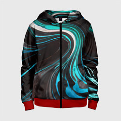 Детская толстовка на молнии Волнистые бело-голубые линии на чёрном фоне