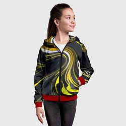 Толстовка на молнии детская Волнистые бело-жёлтые линии на чёрном фоне, цвет: 3D-красный — фото 2